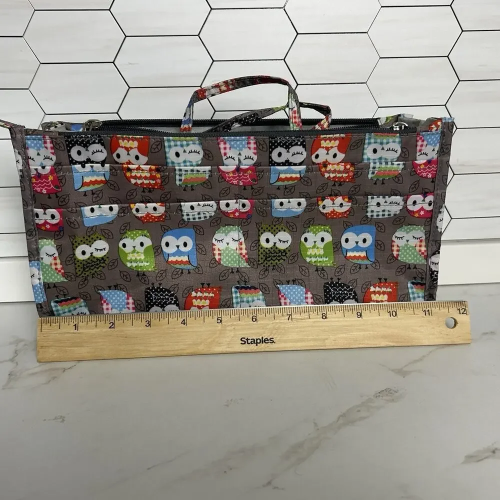 Owl Print Organizer Insert Bag Zipper Pockets Travel Craft Storage